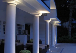 Recessed up-lighting in cement pool deck.
